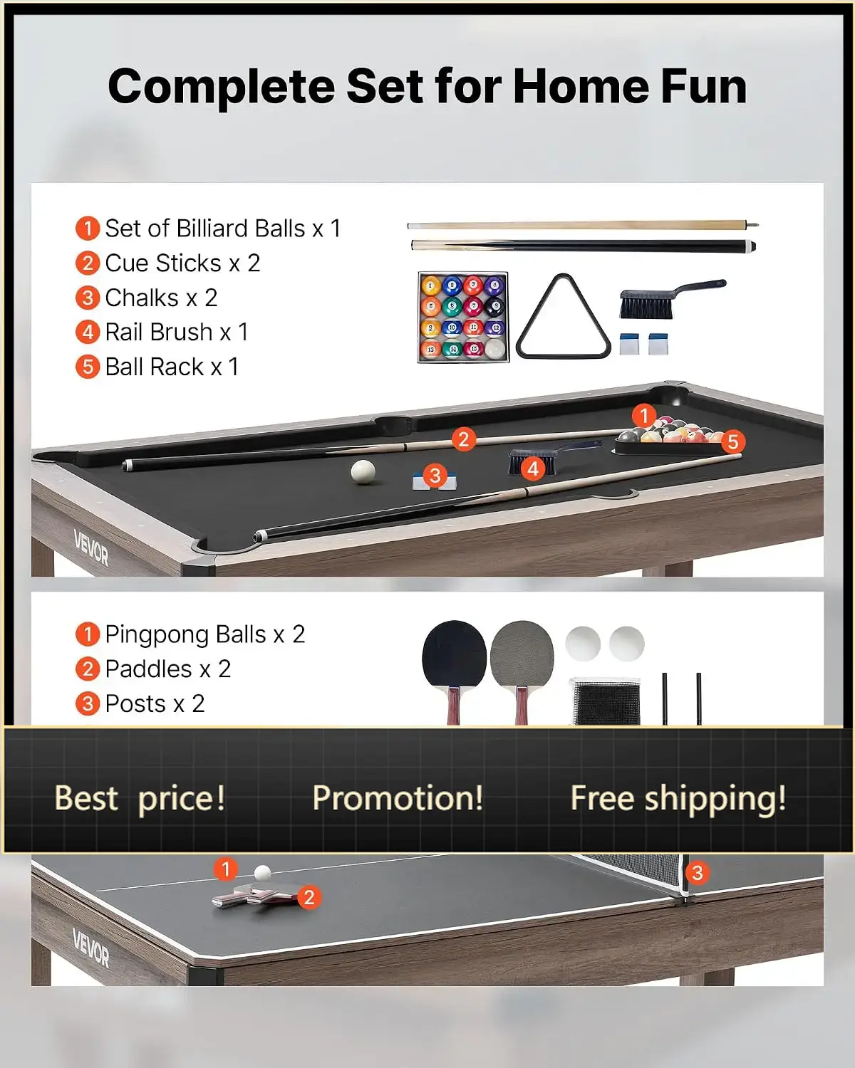Table Tennis Live - 7ft 3-in-1 Multi Game Table with